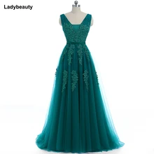 Ladybeauty Элегантные Длинные свадебные платья Кружевная аппликация украшенная бисером v-образным вырезом стильное свадебное платье под 49,5