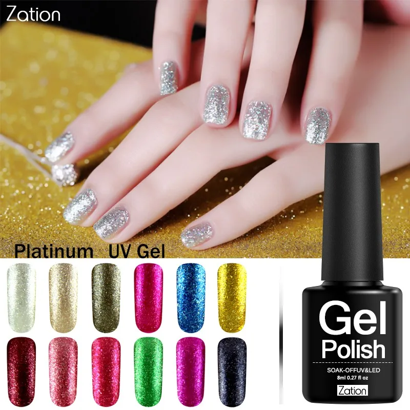 Zation Glitter Platinum Nail Hybrid Varnishies Soak Off Uv Gel Nail Polish Lucky Colorful