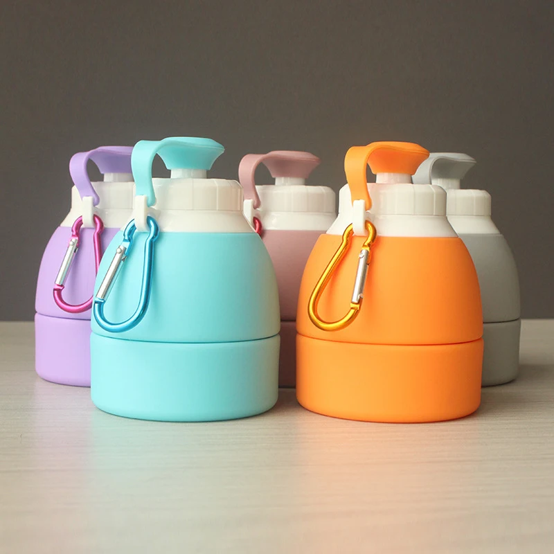 

YIBO 1Pcs Foldable Sports Water Bottle Portable Outdoor Large Capacity Telescopic Anti-Skid Heat Insulation Kettle With Hook