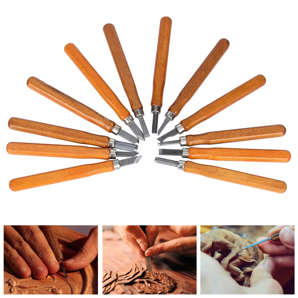 12Pcs DIY Wood Carving Tool Kit Chisel Knife Wood Gouge Hand Engraving