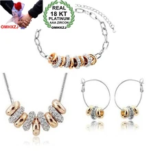 OMHXZJ торговля ААА Циркон серебряного цвета с кристальной платформой 18KT Платиновые женские невесты Девять Кольца Цепочки и ожерелья Серьги Браслеты Ювелирные наборы ST107