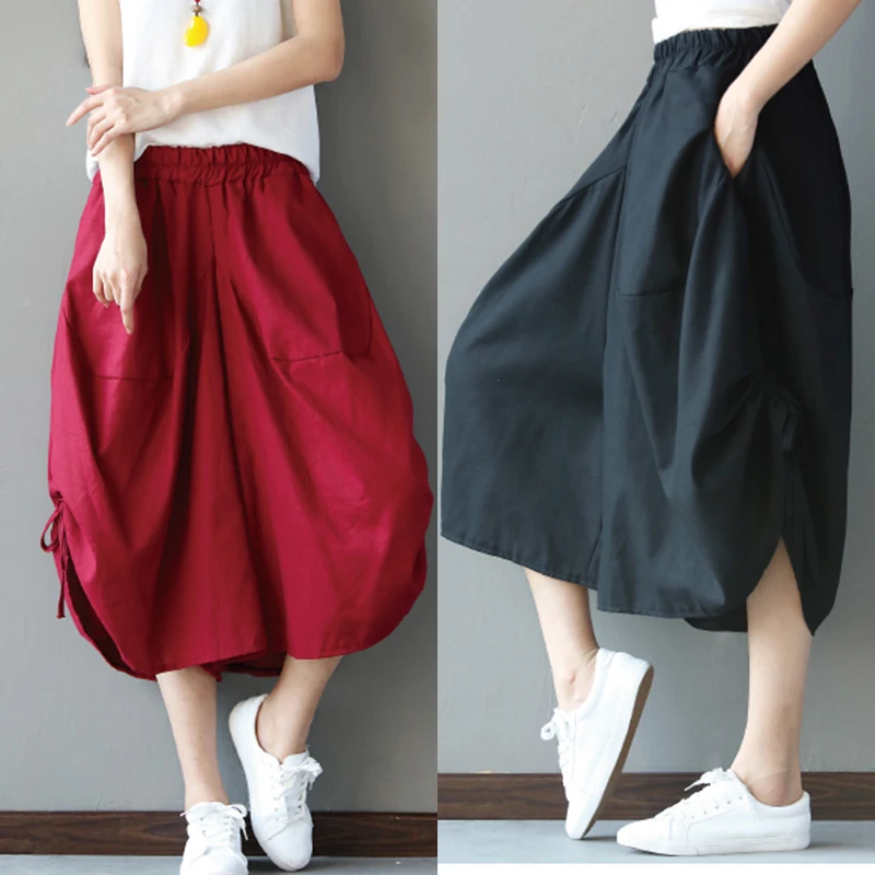#0654 Summer Big Size Casual Wide Leg Pants Women Asymmetrical Bloomers Pants Female Loose Calf-length Cotton Linen Pants Tide #0654 Summer Big Size Casual Wide Leg Pants Women Asymmetrical Bloomers Pants Female Loose Calf-length Cotton Linen Pants Tide