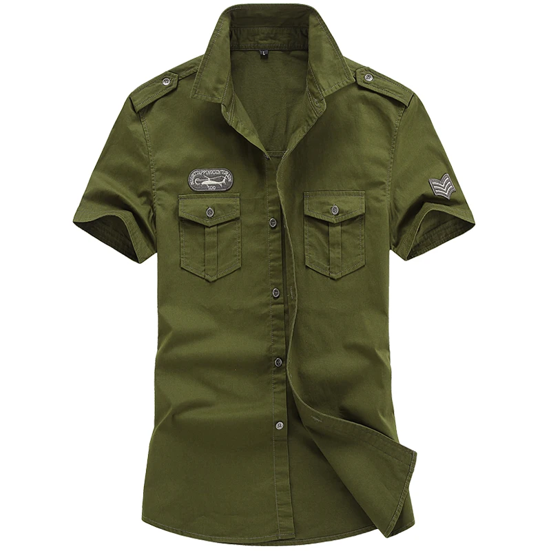 Горячая Высококачественная Мужская рубашка с коротким рукавом Повседневная рубашка Военная рубашка