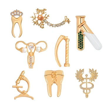 

Medical Jewelry Tooth Microscope Laryngoscope Women's womb Test Tubes Neuron RN Caduceus Brooch Pin Metal Badges Brooches Pins