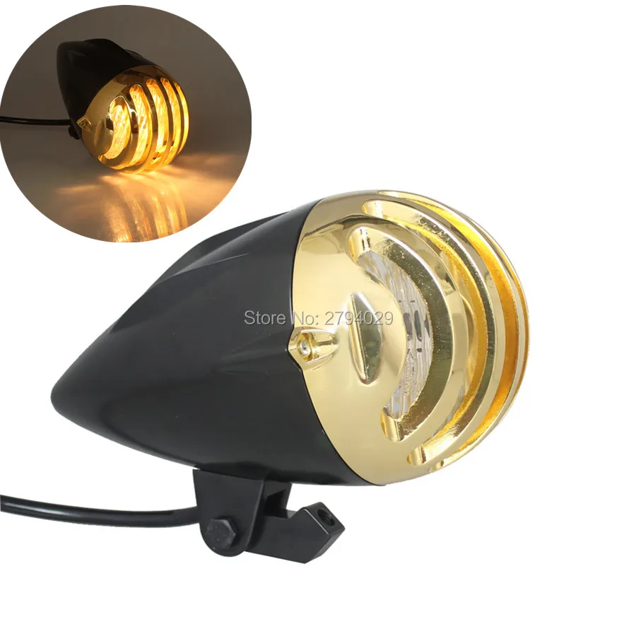 Metal Motorcycle Custom Retro Invader Torpedo Finned Bullet Headlight