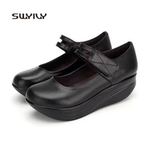 SWYIVY/Женская обувь на платформе, визуально увеличивающая рост; кожаная обувь; Новинка года; большой размер 43; женская обувь на липучке для похудения