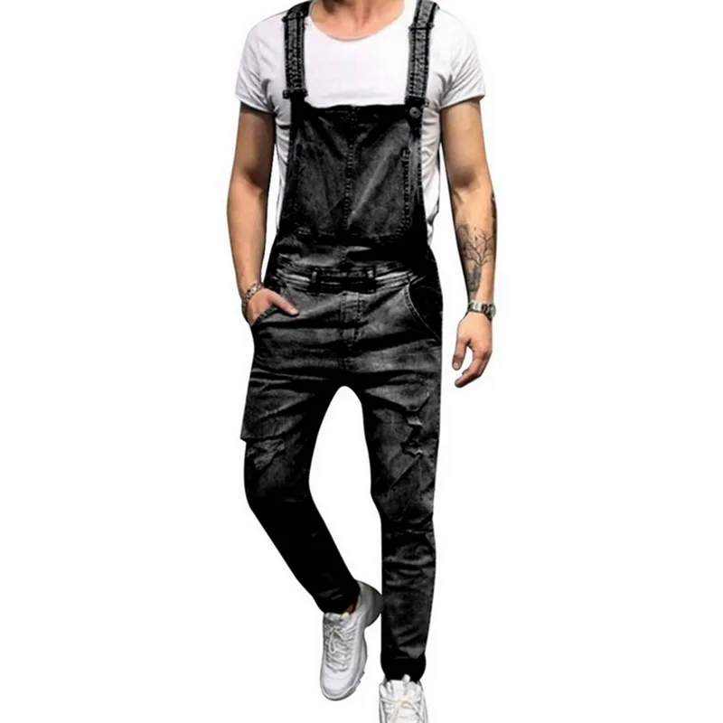 

Litthing 2019 New Fashion Men's Ripped Jeans Jumpsuits Street Distressed Denim Bib Overalls For Male Suspender Pants