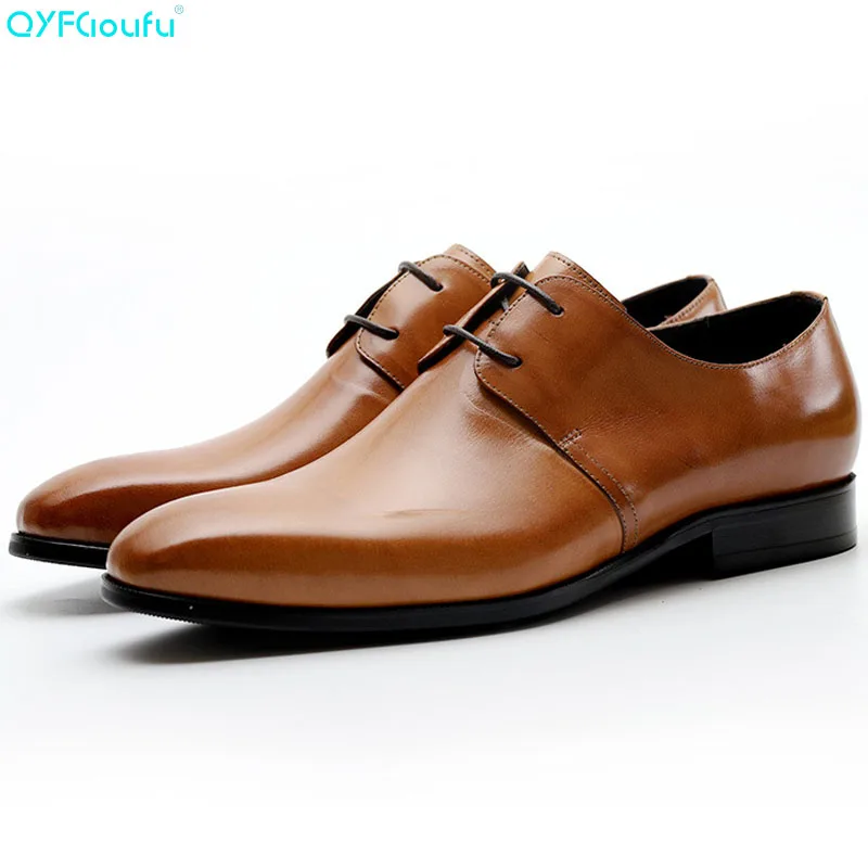 

QYFCIOUFU New Genuine Cow Leather Men Wedding Shoes High Quality Oxfords Dress Shoes Black Brown Lace-up Office Shoes