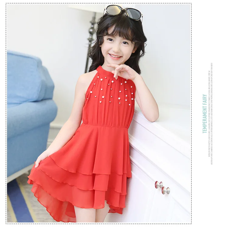 chiffon children clothing girls summer 2017 beading girl princess dresses layered child dress white pink red girls dress 4 5 6 7 8 9 10 11 12 13 14  years old little big teenage girls summer dress kids girls party dress  (7)
