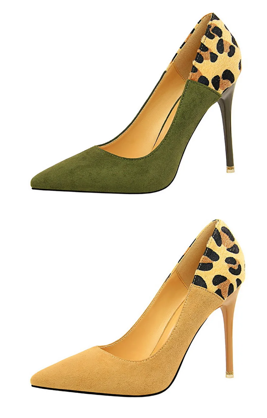 Пикантные женские туфли-лодочки из флока с леопардовым принтом новые модные вечерние туфли на тонком каблуке женские туфли на высоком каблуке с острым носком размеры 34-40