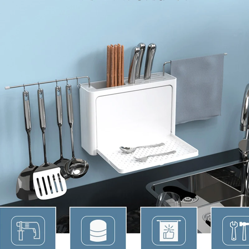  Cutlery Drainer with Easy-Drain Spout Kitchen Storage Organizer Fork Knife Holder Spoon Chopsticks  - 33038170199