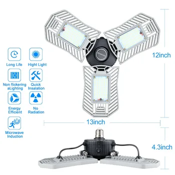 

80W E27 Upgraded Led Deformable Lamp 8000LM Garage light LED Corn Bulb Radar Home Lighting High Intensity DA