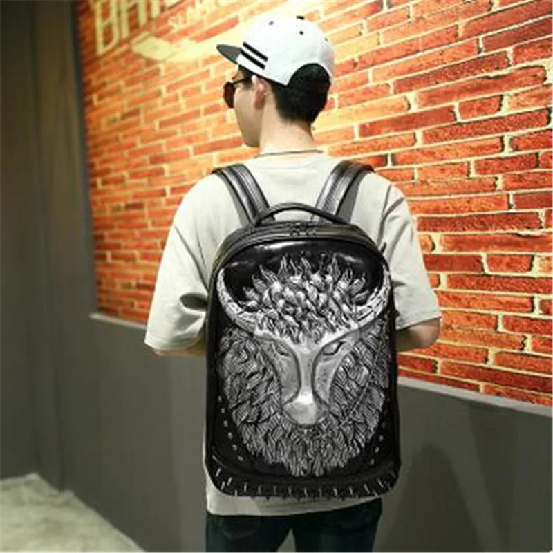 2018 мужской кожаный рюкзак с цепочкой для путешествий в стиле панк заклепками