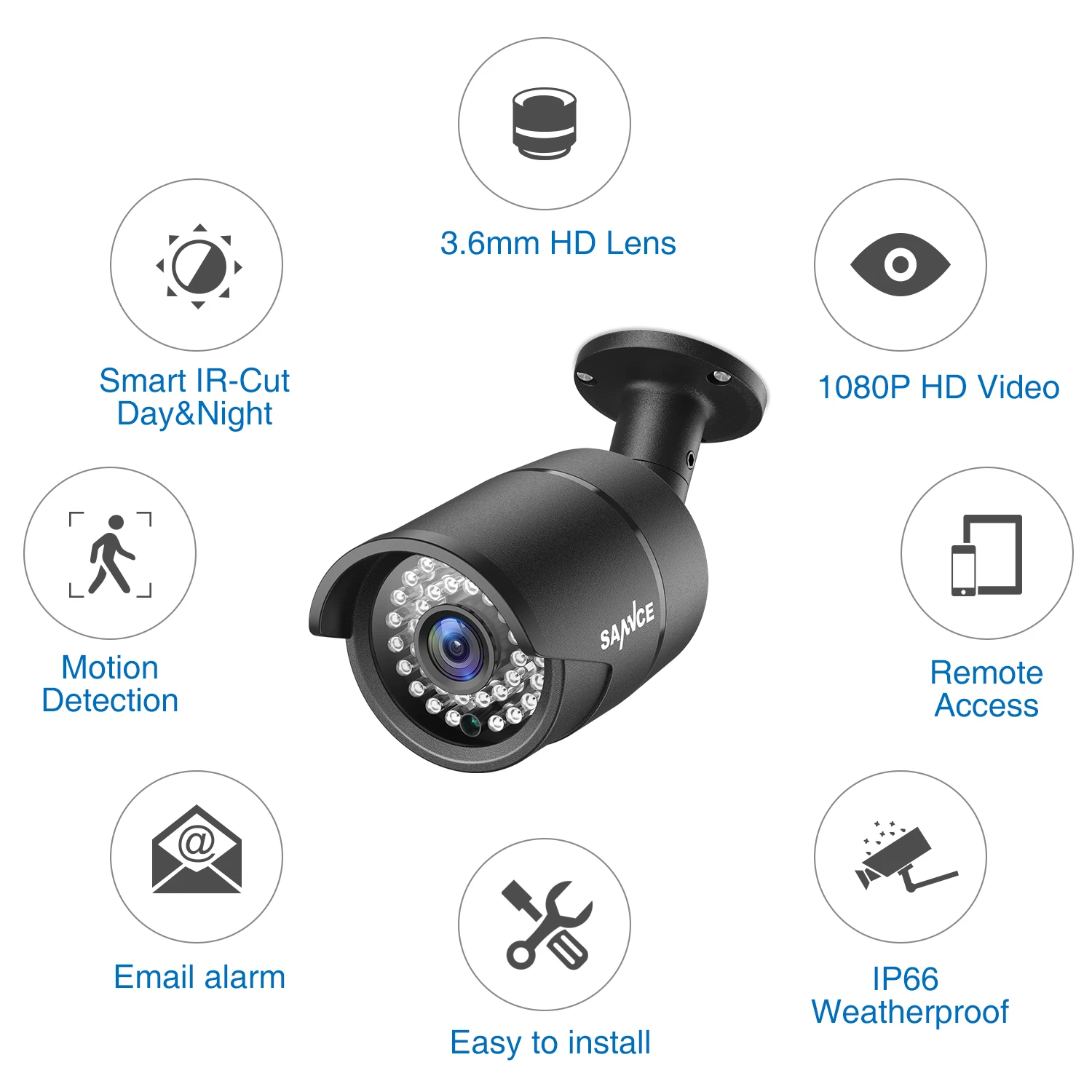 Камера видеонаблюдения SANNCE 8 каналов 1080P HDMI P2P TVI DVR 4 шт. 2000TVL 2.0мп IP|hdd kit|hdd 1hdd 2 |