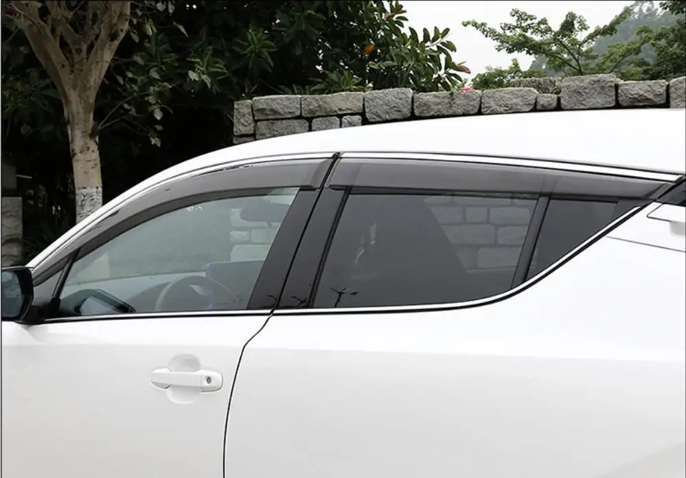 

JINGHANG 4pcs Chrome Window Visor Deflector Sun Rain Shield For 17-18 Toyota C-HR CHR 2017 2018