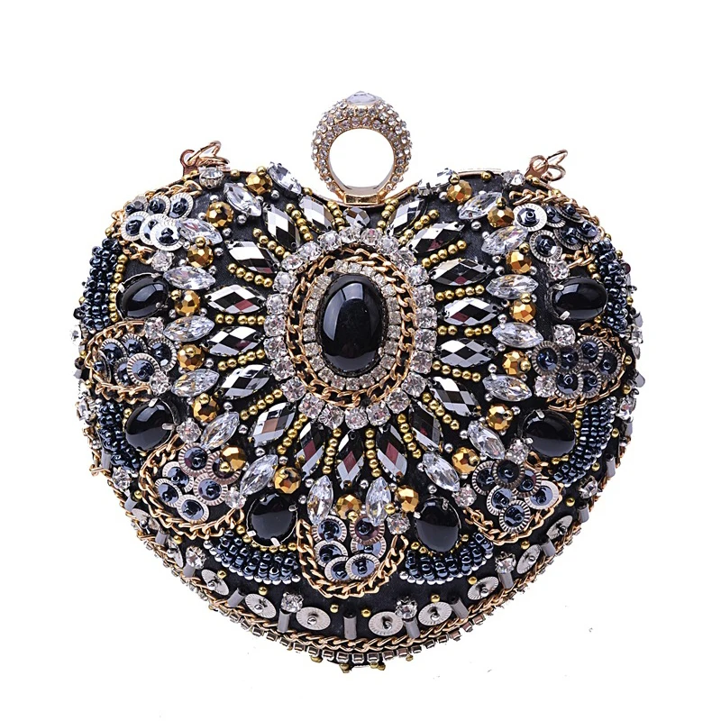 

Finger Rings Clutch Women Evening Bag Fashion Heart Shape Sequined Rhinestone Clutch Top Quality Purse Diamond Bag Bolsas