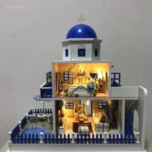 Романтический остров Санторини вилла DIY деревянный ручной работы кукольный домик сборка замка Творческие Дети Рост модель игрушки