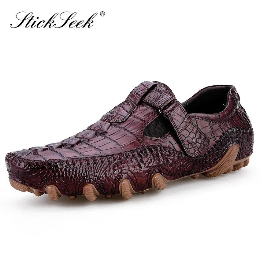 

New Arrival Genuine Leather Men's Flat Heel Driving Boat Shoes Round Toe Slip on Alligator Pattern Casual Creepers Loafers SK214