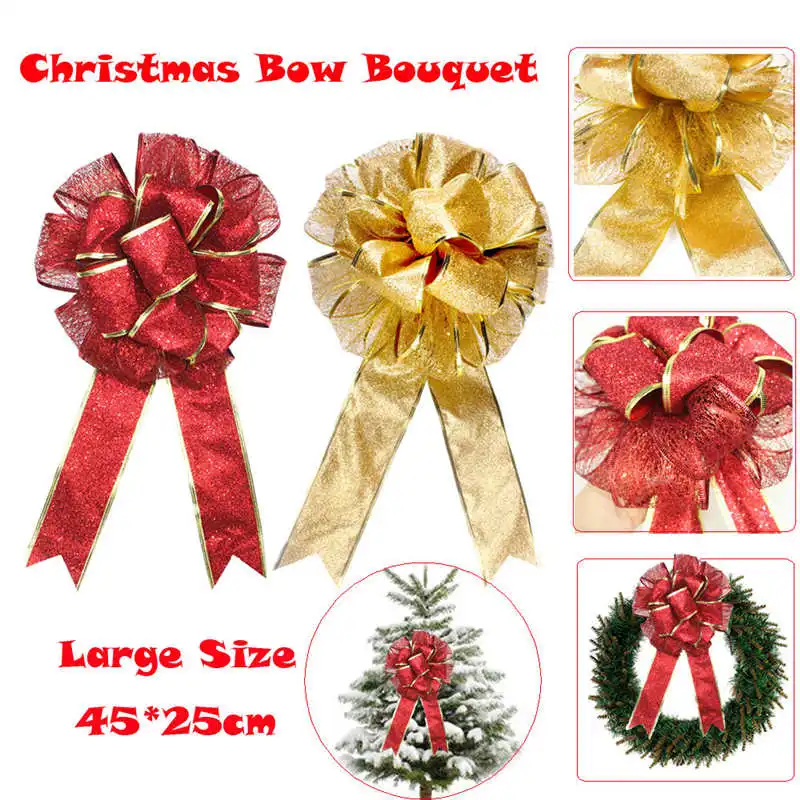 2 PC Large Christmas Bow Red and Gold Bow Bouquet Handcraft Decorations #2n27 (4)