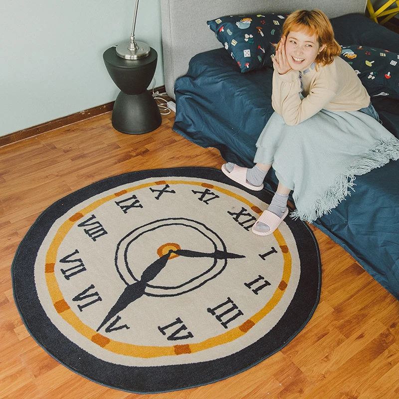 

Cute creative clock coffee table round rug Study living room sofa bedside bed mats computer chair Hanging basket carpet