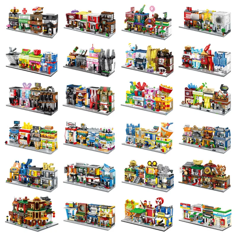 Photo Product 4 In 1 Mini Street Building Blocks City Shop Chinese Architecture Model Series Kids Creativity Toys Compatible Most Brands Block