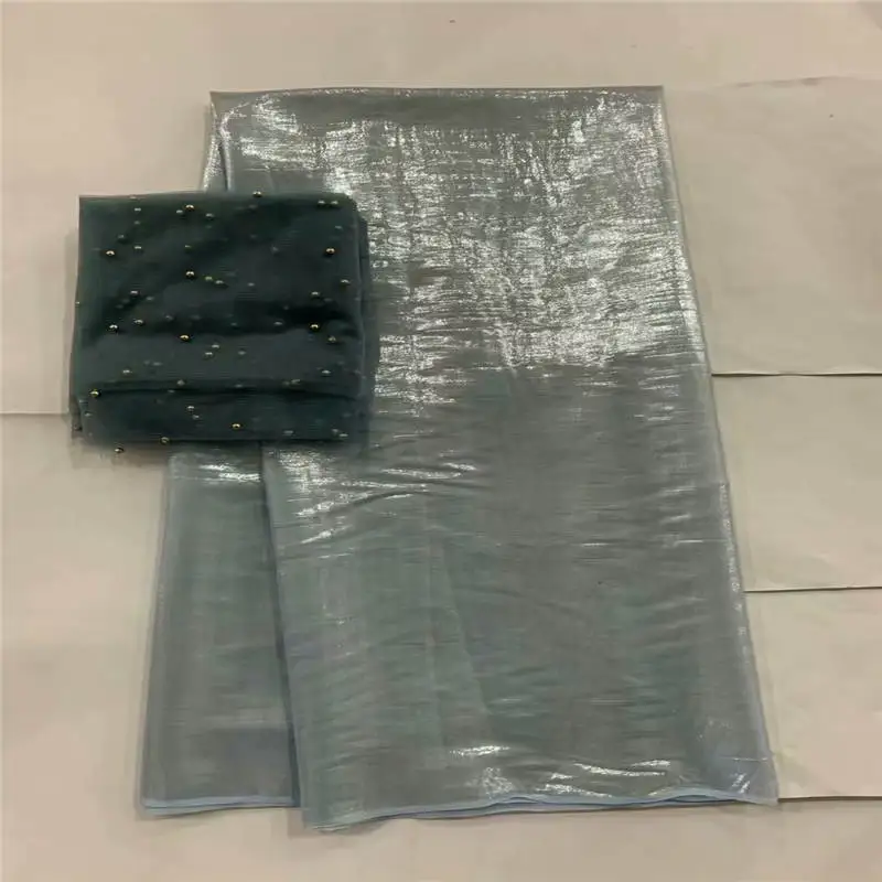 

5+2 Yards High Quality Silk Fabric For Lady Dress Embroidered Silk Fabric African Metallic Silk Fabric ! J61508