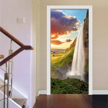 

Home Decoration Decal Poster 3D Creative Scenic Waterfall Door Stickers Waterproof Canvas Print Art Picture For Kids Room Paste