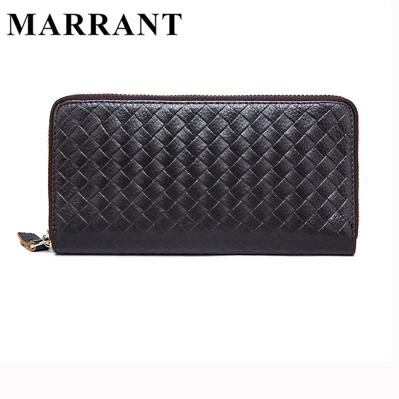 MARRATN Men's Genuine Leather Wallets Men Fashion Clutch Purse Male Long Wallet Small Leather Knitting Style Money Coin Bag 9067