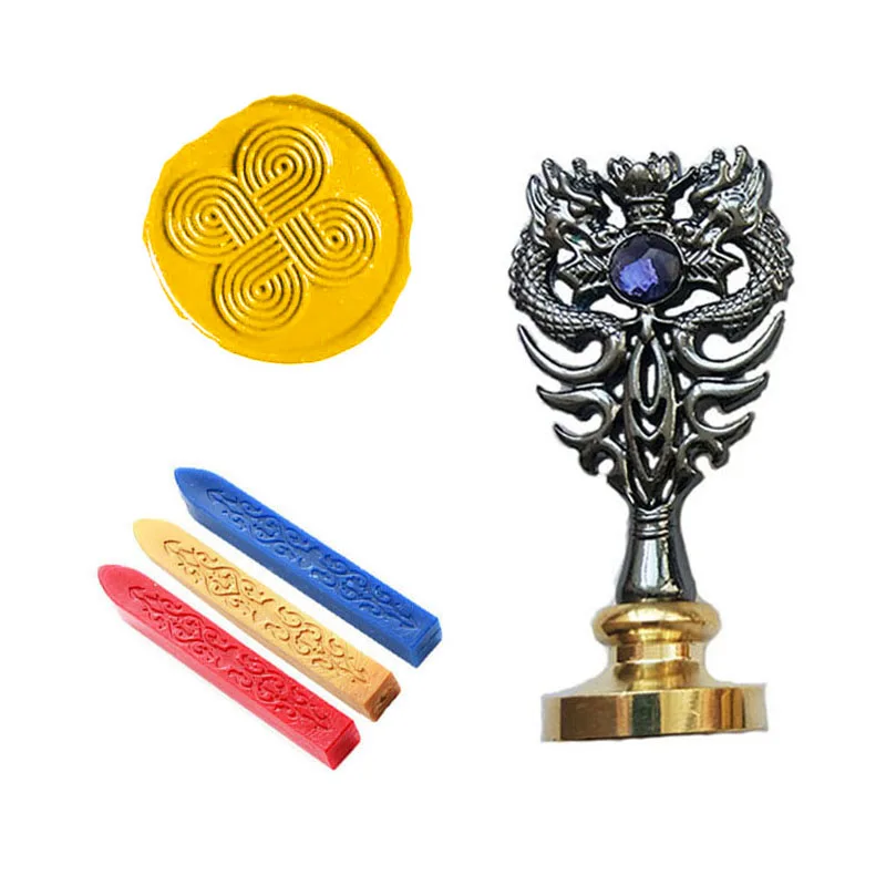 Подпись индивидуальная восковая печать комплект печатей узел металлический Дракон ручка Винтаж Свадебные приглашения(дракон черный