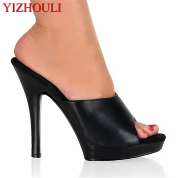 

Sexy High Heel Slippers Fashion Women Platform Exotic Dancer Shoes 13cm Dim Black Summer The banquet slippers