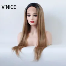VNICE Ombre блонд синтетические парики на шнурках спереди темные корни два тона цвет термостойкие волокна длинные прямые волосы 1B/27 цветов