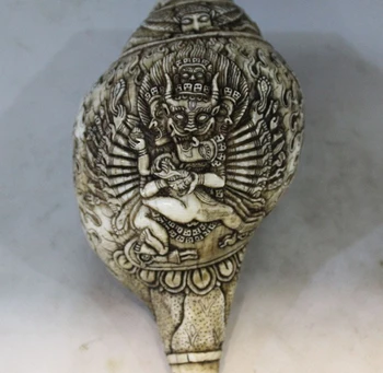 

7"Tibet Buddhism temple Handwork carving shell Vajrabhairava Buddha conch