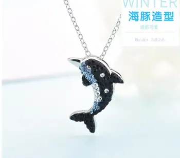 

925 Sterling Silver Gradient Dolphin Crystal Necklace Explosion Pendant Clavicle Chain Girl Women Jewelry