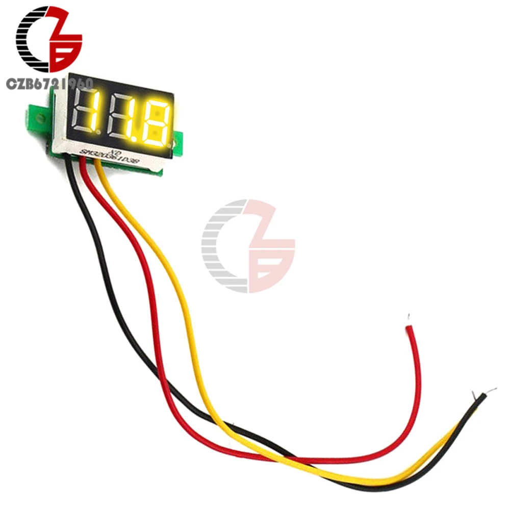 0,28 дюймов DC светодиодный цифровой вольтметр 0-100 в измеритель напряжения автомобильный мобильный тестер напряжения 12 В красный зеленый синий желтый