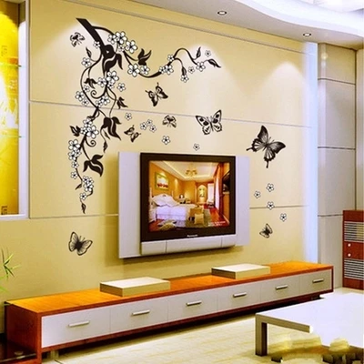 

autocollant mural black butterfly vine flower wall sticker bathroom kitchen refrigerator decor decal removable stickers