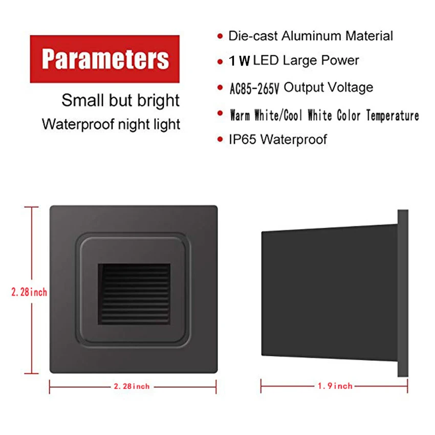 Водонепроницаемый вниз стопы Светильник СВЕТОДИОДНЫЙ Лестница светильник шаг светильник 1 Вт светодиодные лампы 85-265V встроенное В настенный светильник в помещении/на открытом воздухе лестницы шаг светильник s