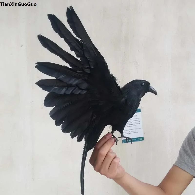 

Halloween prop,30x45cm black crow spreading wings bird hard model polyethylene&feathers bird handicraft decoration gift s1106