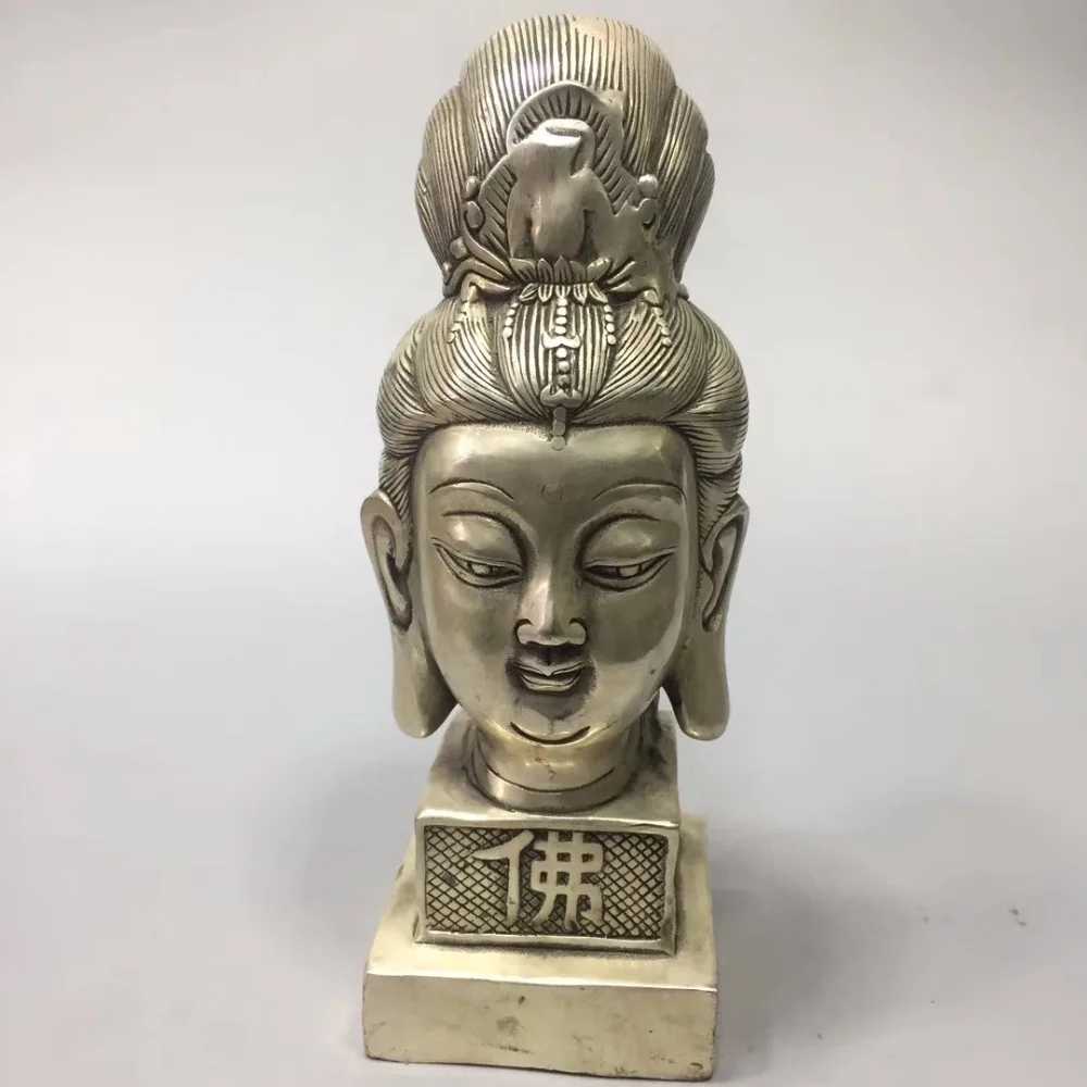 

Collection tibet silver Guanyin statue,Home/office desk decoration Guanyin head seal sculpture Metal crafts