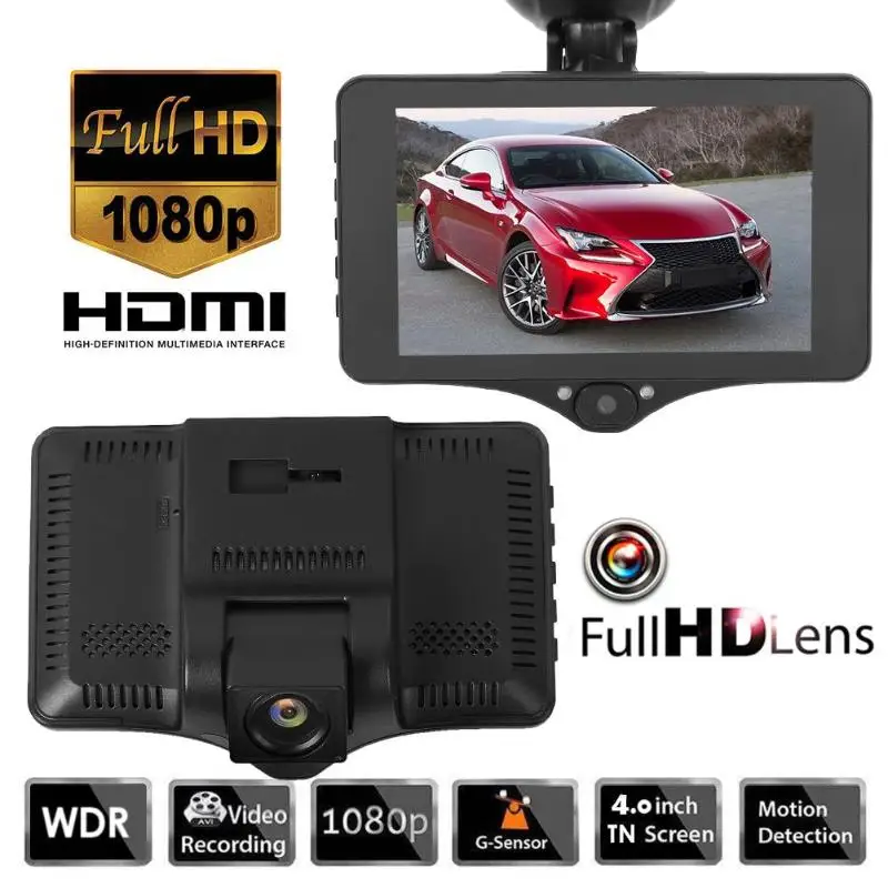 

VODOOL SE030 Triple Lens 1080P Car DVR Camera Dash Cam 4" HD TN Screen Driving Video Recorder WDR G-sensor Night Vision Dashcam