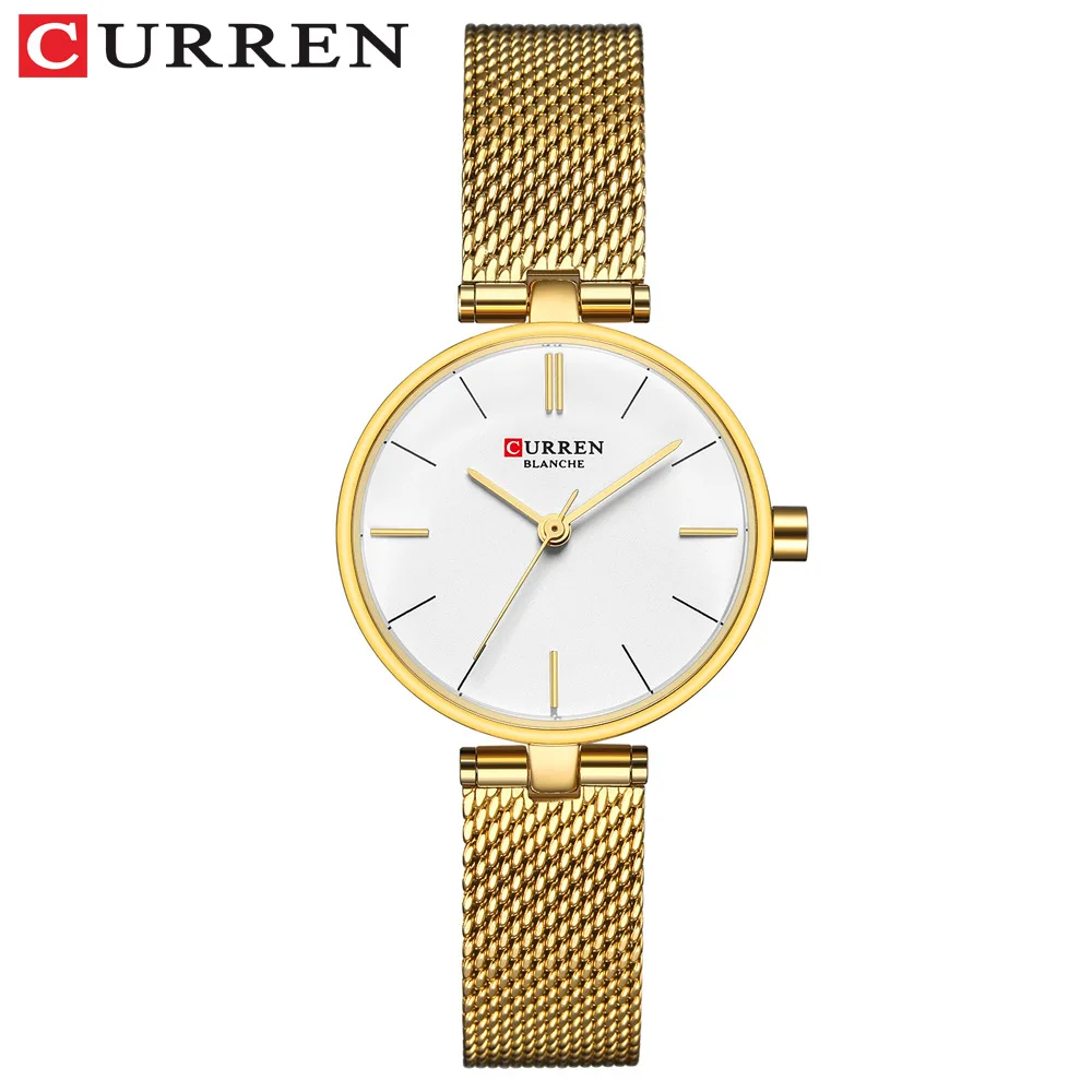 gold white Роскошные Брендовые женские часы CURREN, креативные синие женские кварцевые наручные часы, модные водонепроницаемые светящиеся указатели - Цвет: gold white