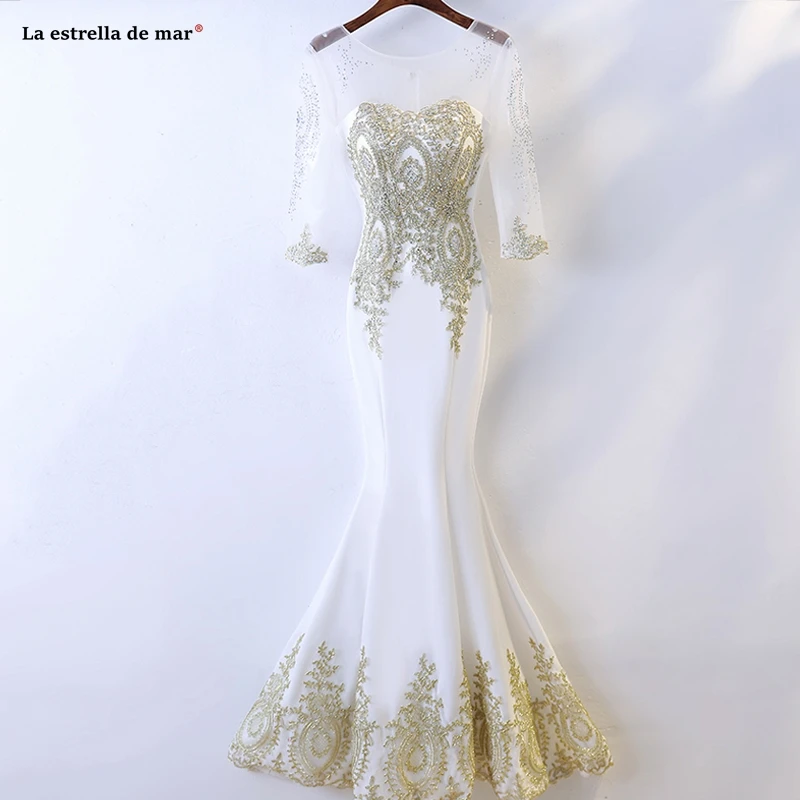 Свадебных гостевых dress2019 новое из кружева, с вырезом на шее с высоким воротом рукав цвета слоновой кости! Золотое сексуальное платье подружки невесты с юбкой-годе vestido madrinha