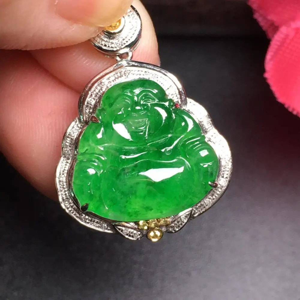 

Jade Pendant 617 Pure 18 K White Gold Fine Jewelry 100% Natural Burmas Origin Green Jade for Women's Fine Jade Pendants Necklace