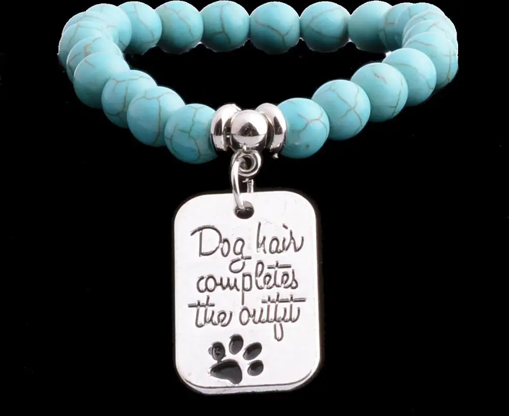 Lovely Paws Dog Tag Footprints Charm Bracelet Hair Completes The Outfit Beads Chain Bangle Women Jewelry Family Friends Gift | Украшения и