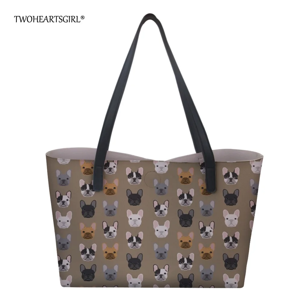 Us 25 99 35 Off Twohearts Brown French Bulldog Printed Tote Handbags For Women Large Capacity Female Las Shoulder Bag Pu Leather In