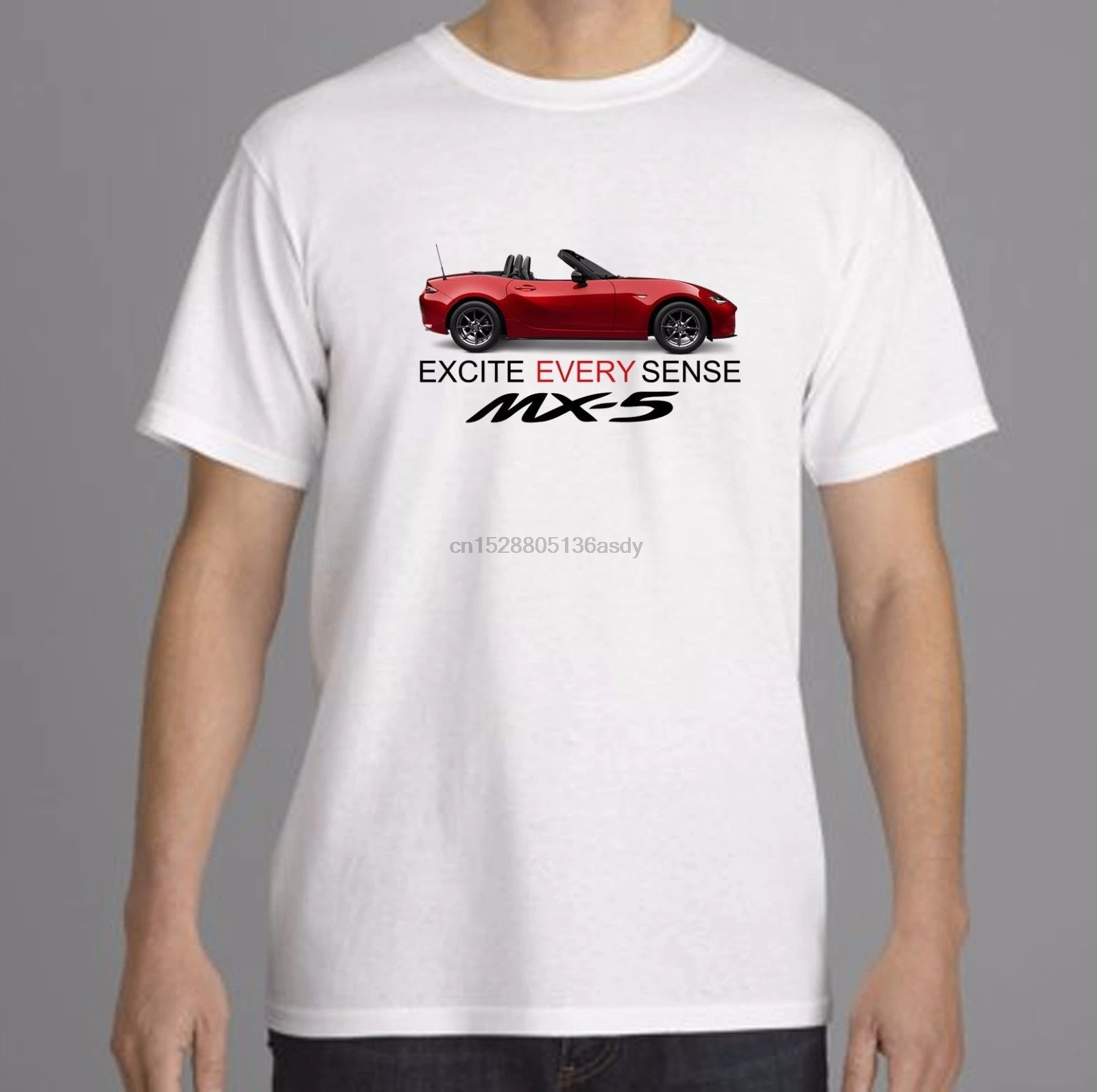 

2019 Hot Sale 100% cotton Japan Classic Car MX5 T-Shirt Miata Red Roadster Excite Every Sense Tee white Tee shirt
