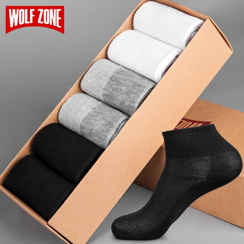 

WOLF ZONE spring summer men Socks Breathable men's business casual solid colors Crew short socks male sock slippers 5pairs/lot