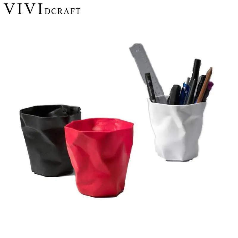 

Vividcraft Mini Pen holder Office Desk Accessories White Pen Pencil Holder Pot Desktop Organizer Stand For Office Plastic Scale