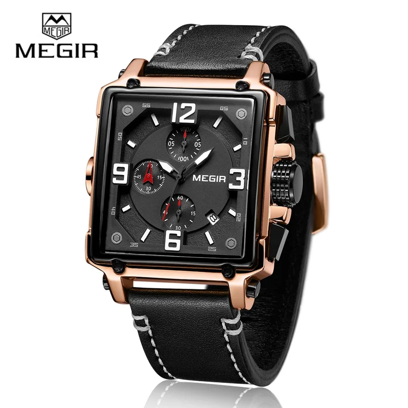 Men Watch Top Brand MEGIR Multi-function Luxury Chronograph Quartz Watch Men Clock Waterproof Leath