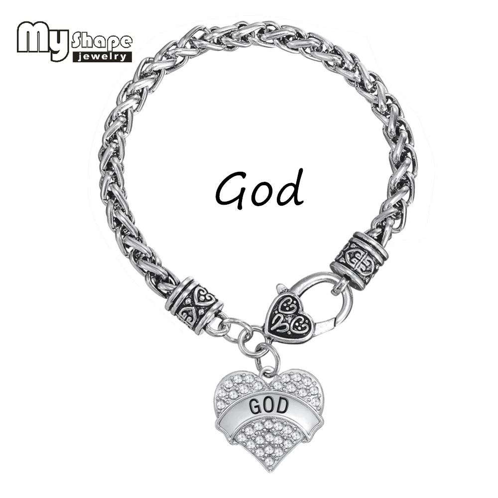 Buy my shape GOD Crystal Heart Charm Silver Plated Bracelet religious Jesus