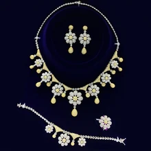 GODKI Two Tone Color Gold And White Gold color Women Luxury Bridal Set Cubic Zirconia Necklace Ring Bracelet Earring Jewelry Set